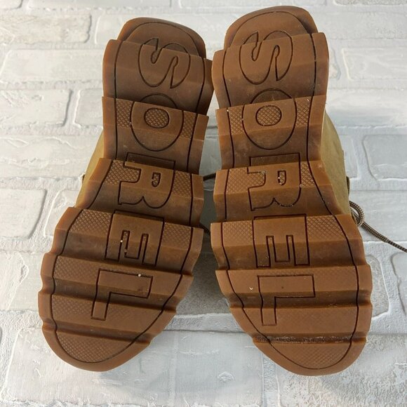 Sorel Kinetic Caribou Snow Boots Womens 7.5 Light Brown Leather Gray Waterproof - Picture 15 of 16